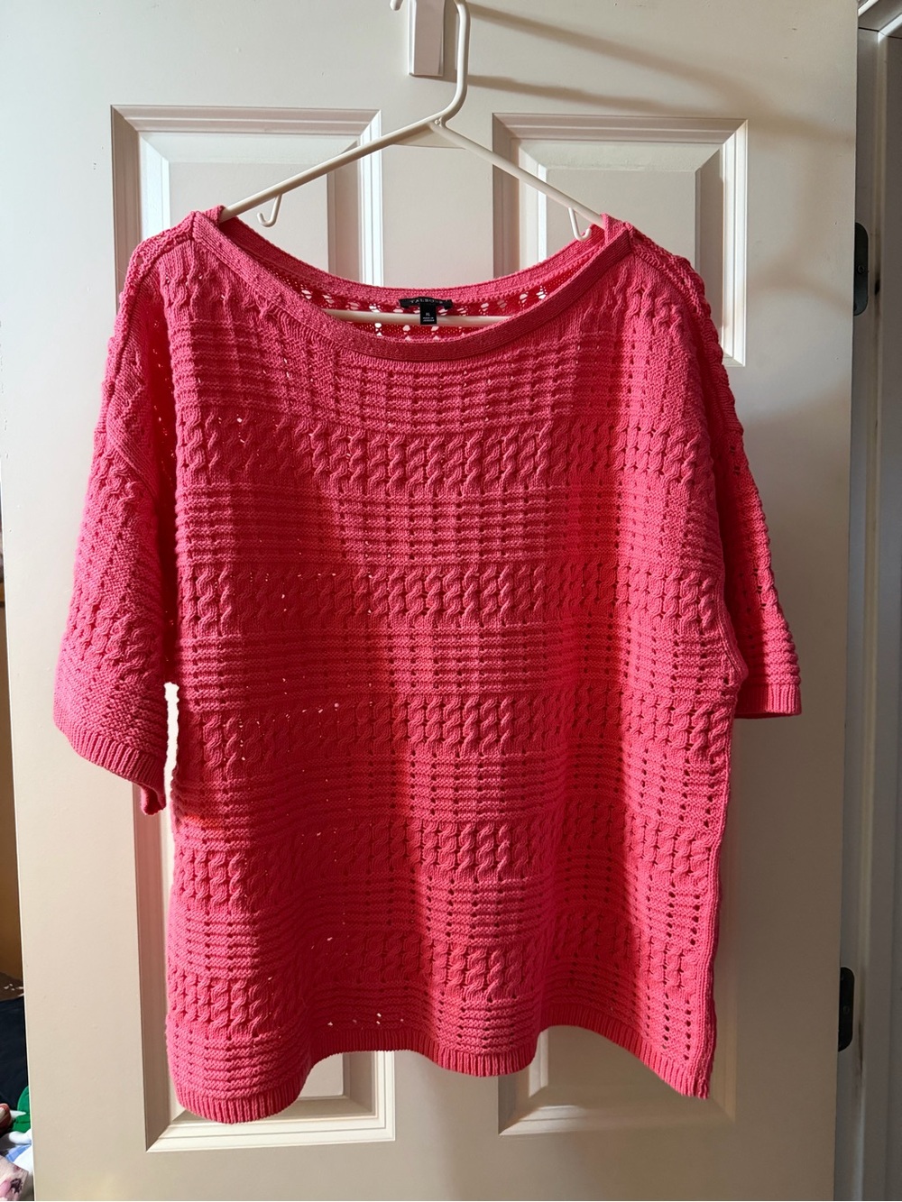 Talbots Open-Knit Short Sleeve Sweater - Pink